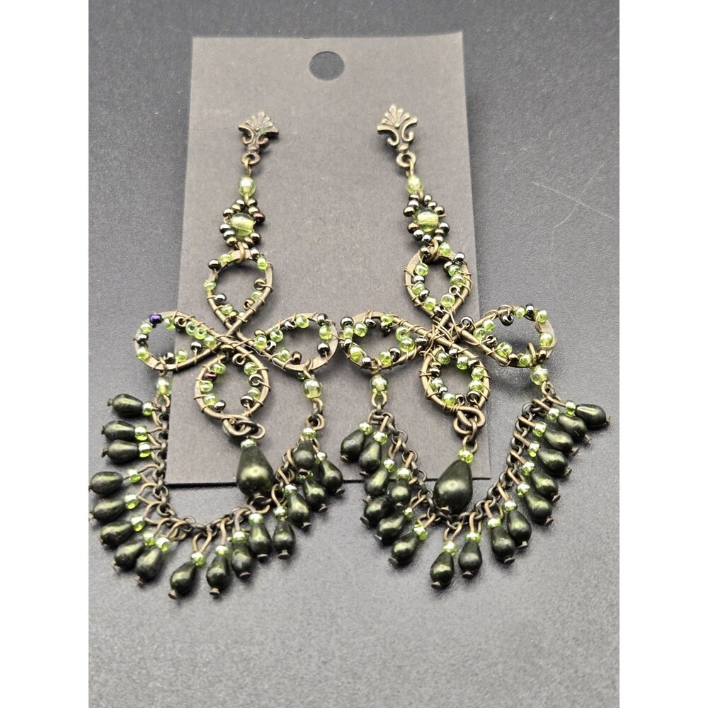 Vintage Green Beaded Drop Earrings